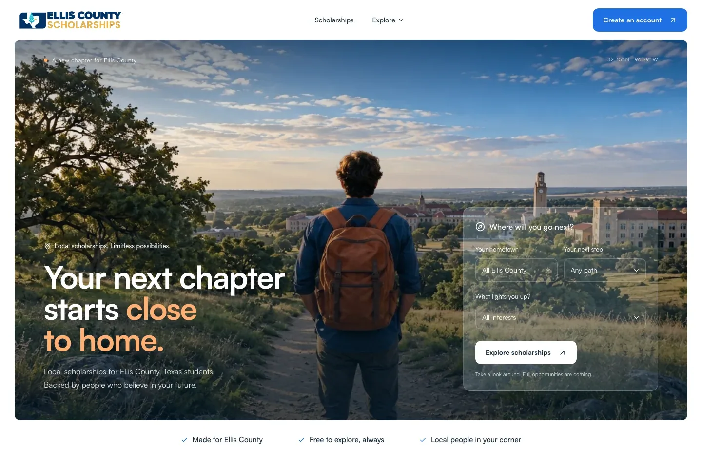 Ellis County Scholarships live website homepage