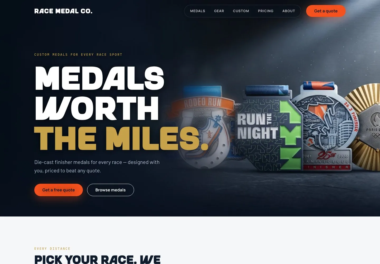Race Medal Co. live website homepage